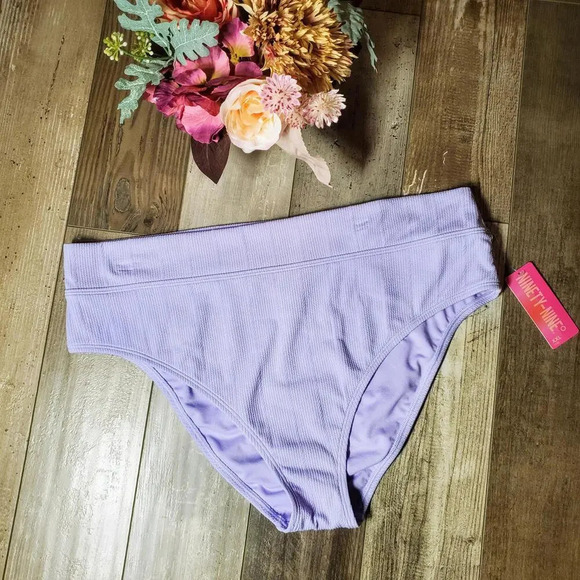 NWT Juniors' Ninety-Nine° Lavender Banded High Waist High Leg Swim Bottoms XXL - Picture 1 of 15